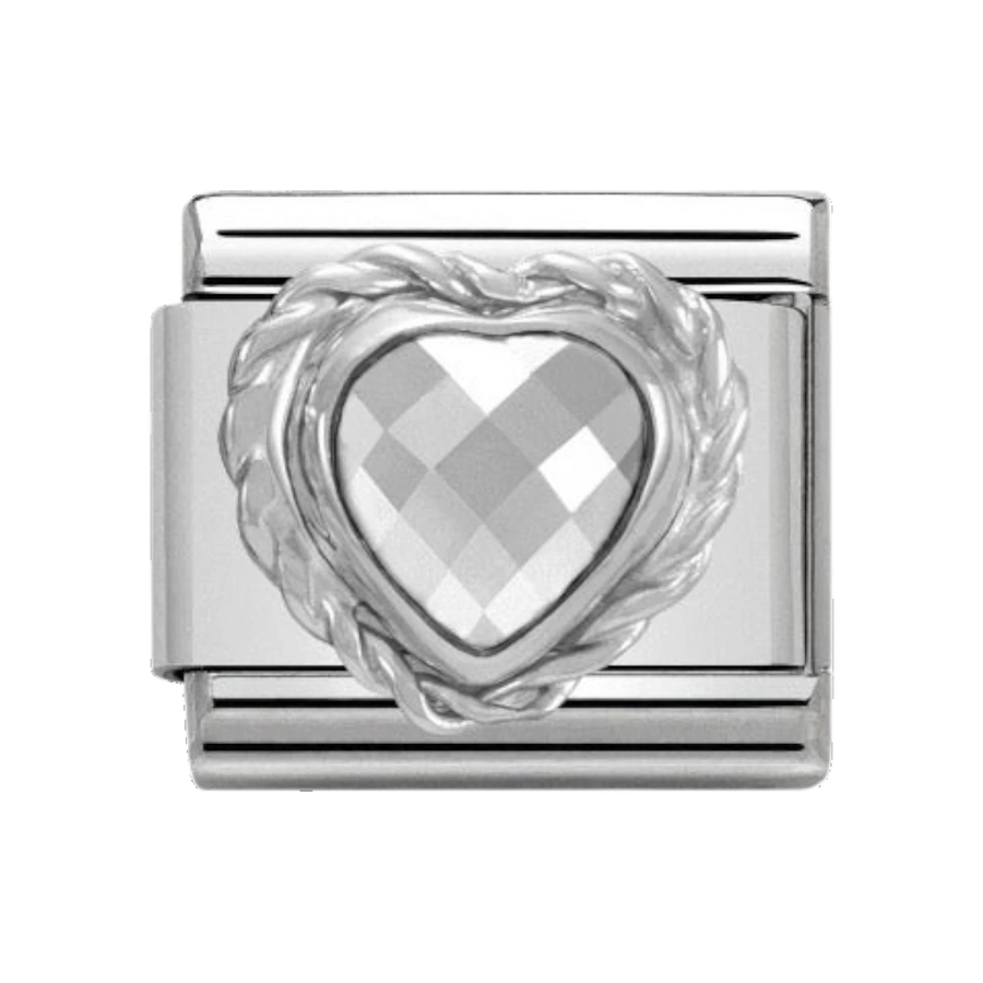 Nomination Silver and Zirconia Classic Faceted Heart Charm - White - 330603/010