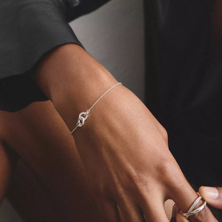 Niche Jewellery Thomas Sabo Together Forever Silver Bracelet with White Zirconia worn on model