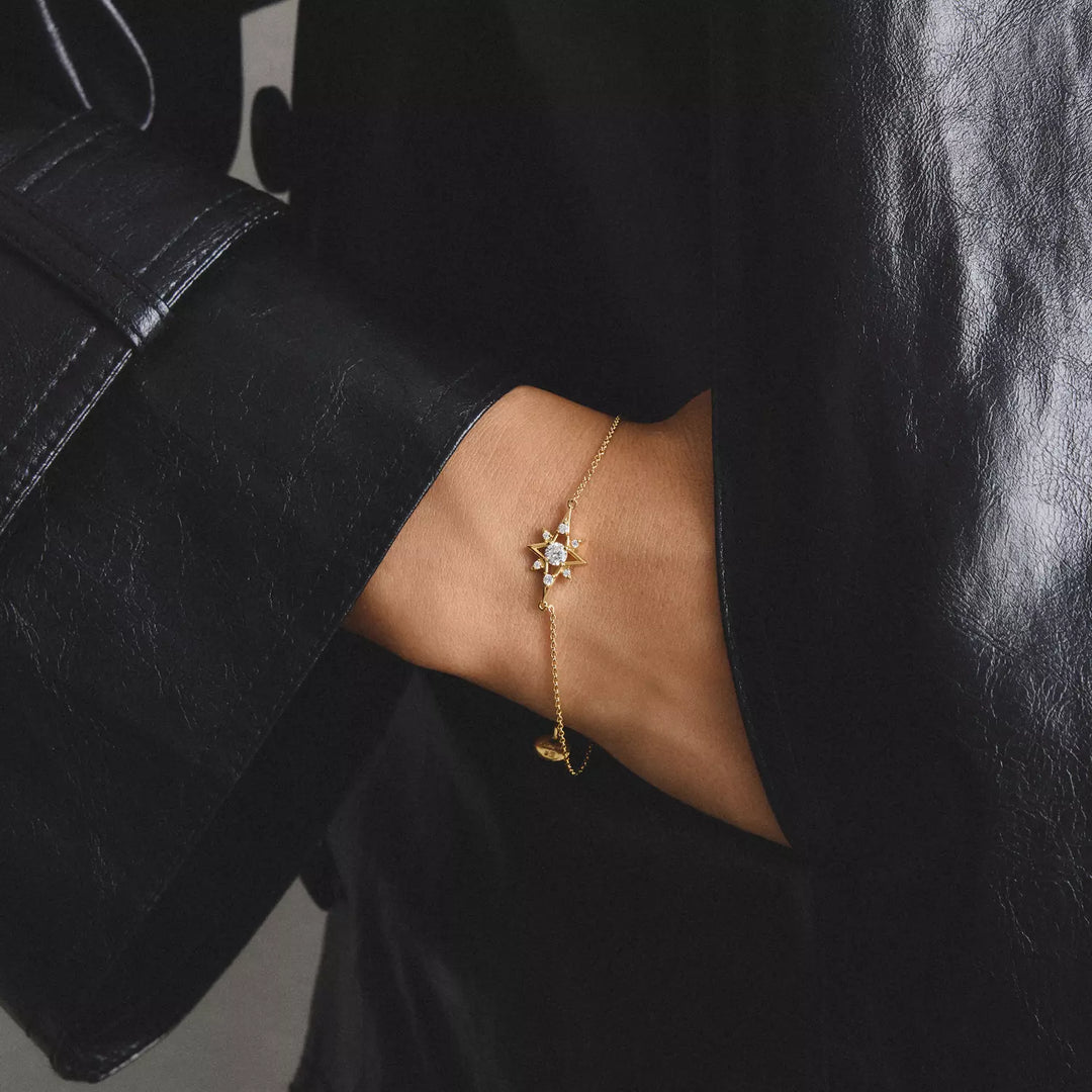Niche Jewellery Thomas Sabo Star Bracelet Gold with White Zirconia worn on model