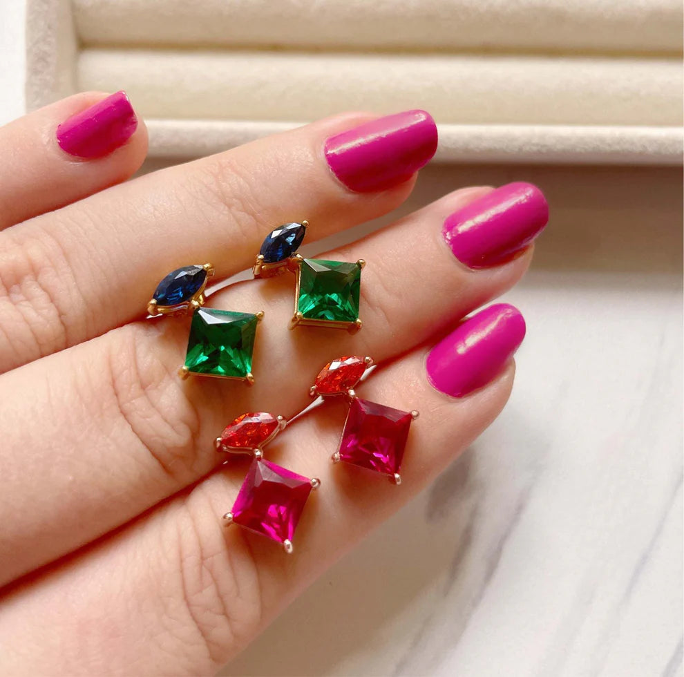 Amelia Scott Esme Gold Stud Earrings in Emerald and Sapphire Blue