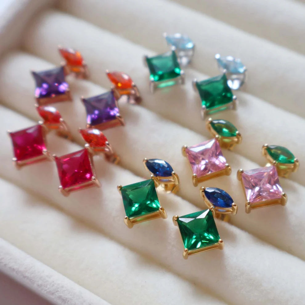 Amelia Scott Esme Gold Stud Earrings in Emerald and Sapphire Blue
