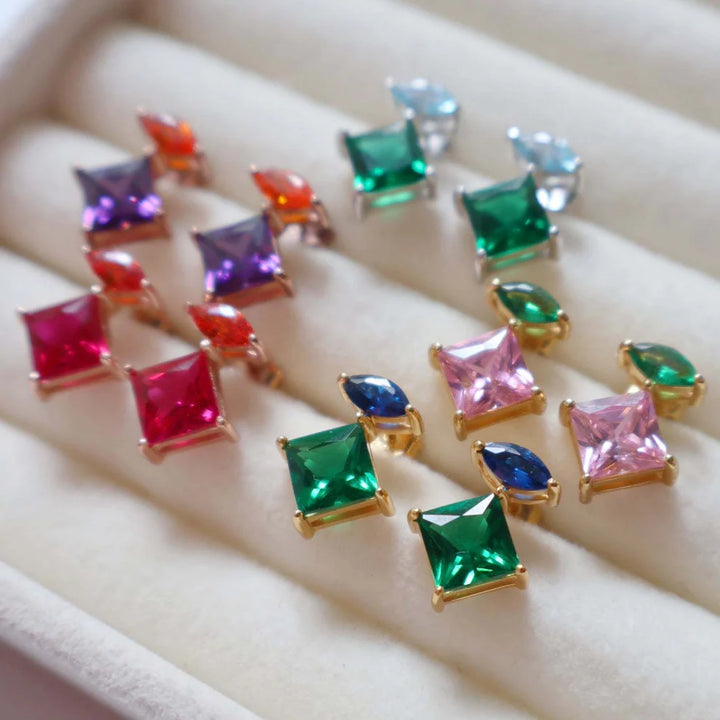 Amelia Scott Esme Gold Stud Earrings in Emerald and Sapphire Blue