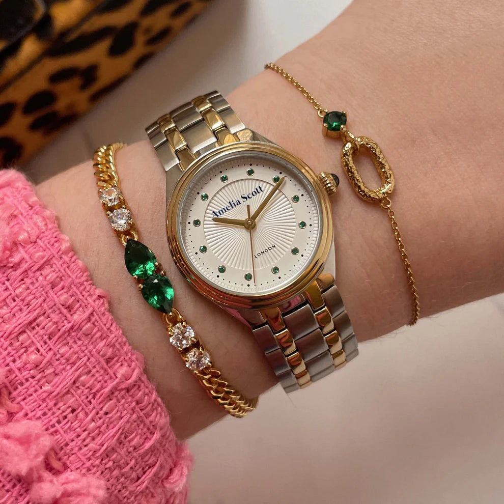 Amelia Scott Ava Vintage Emerald Green Two Tone Bracelet Watch