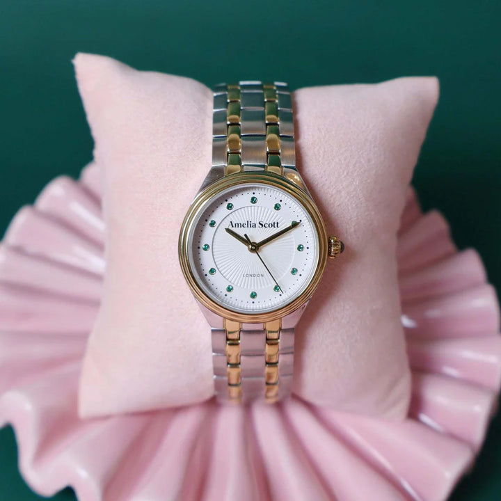 Amelia Scott Ava Vintage Emerald Green Two Tone Bracelet Watch