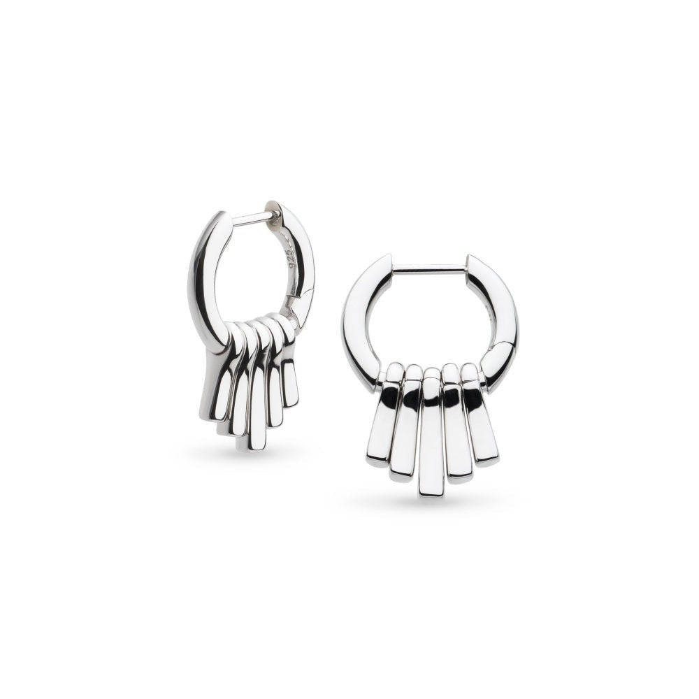 Niche Jewellery Kit Heath rhodium-plated sterling silver dangle hoop drop earrings with five graduating pendants.