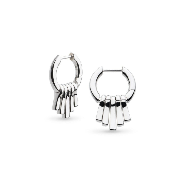 Niche Jewellery Kit Heath rhodium-plated sterling silver dangle hoop drop earrings with five graduating pendants.