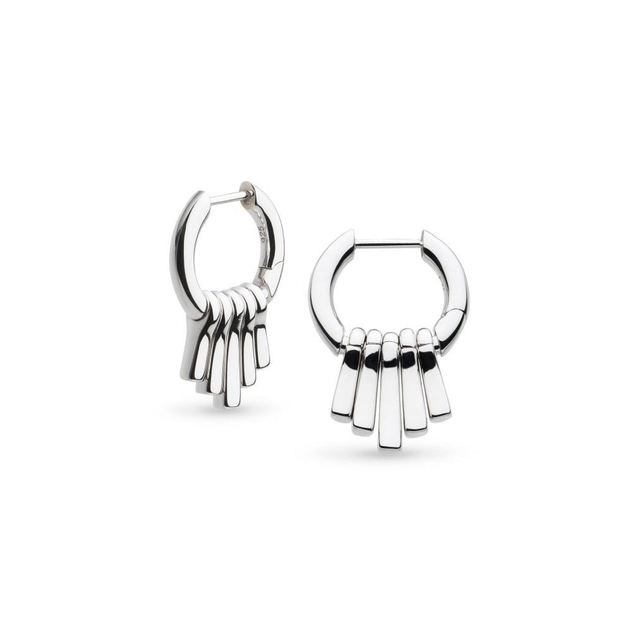 Niche Jewellery Kit Heath rhodium-plated sterling silver dangle hoop drop earrings with five graduating pendants.