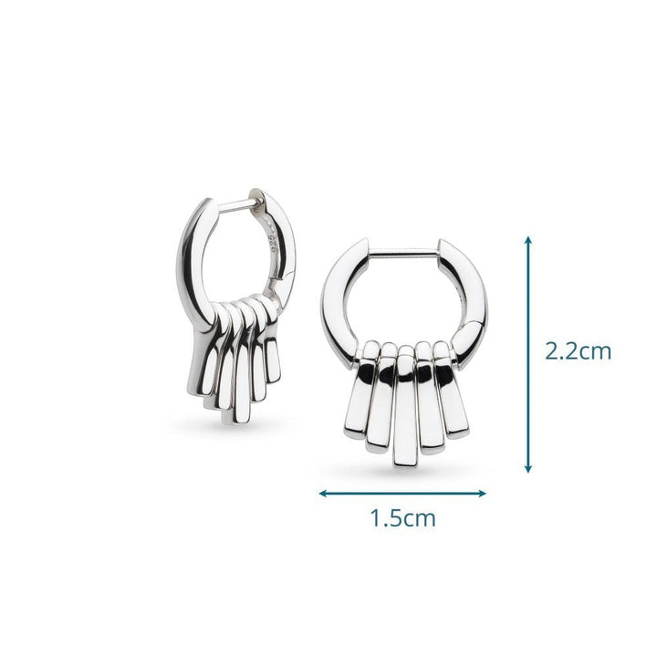 Niche Jewellery Kit Heath rhodium-plated sterling silver dangle hoop drop earrings with five graduating pendants.