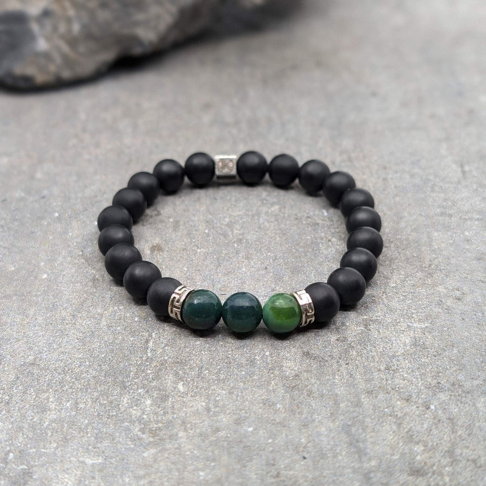 Niche Jewellery Ikoba Moss Agate and Matte Black Agate 8mm Bracelet detail