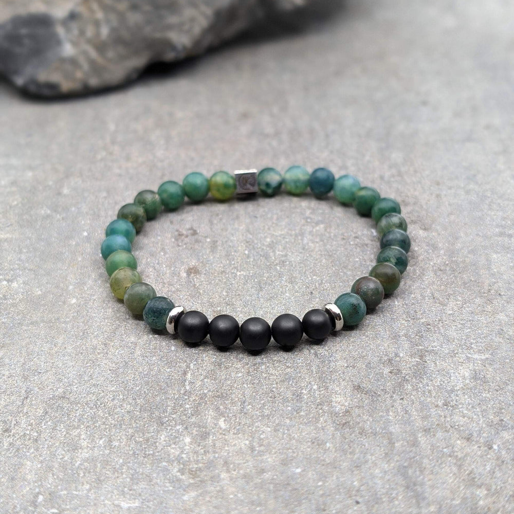 Niche Jewellery Ikoba Moss Agate and Matte Black Agate 6mm Bracelet detail