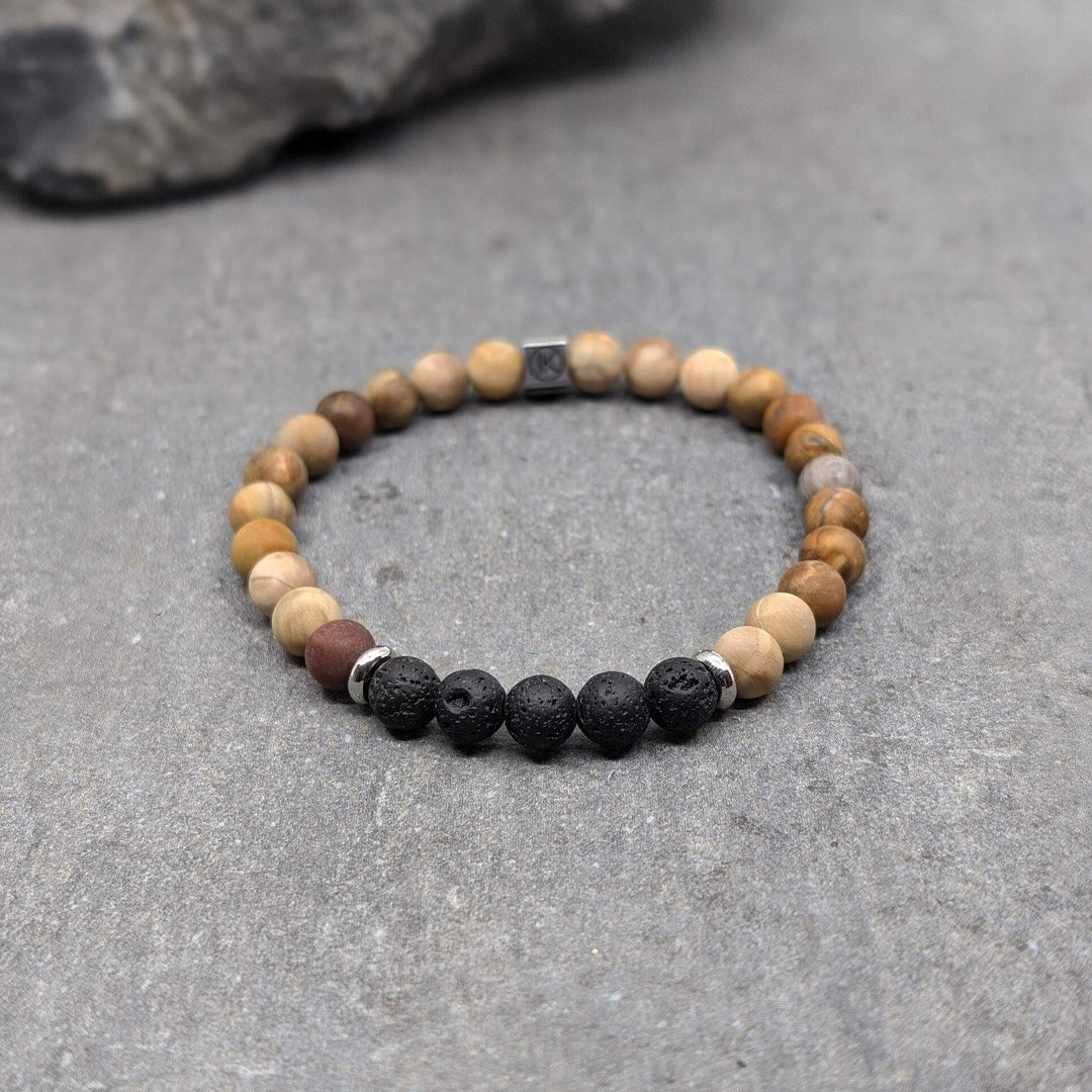 Niche Jewellery Ikoba Fossilised Wood and Lava Stone 6mm Bracelet detail