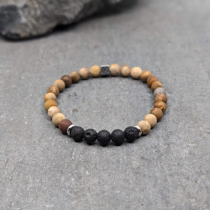 Niche Jewellery Ikoba Fossilised Wood and Lava Stone 6mm Bracelet detail