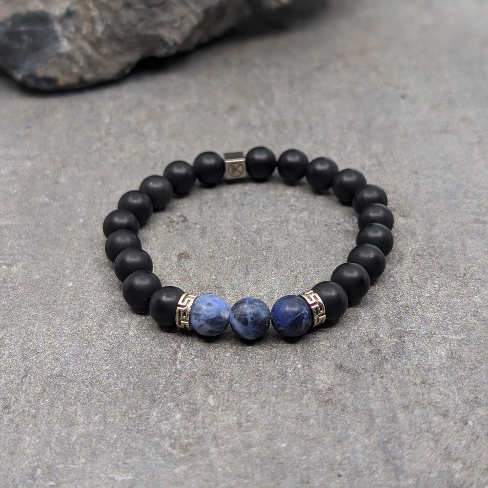 Niche Jewellery Ikoba Sodalite and Matte Black Agate 8mm Bracelet detail