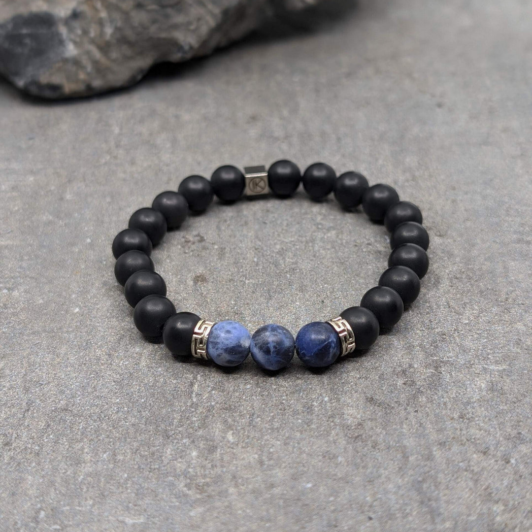 Niche Jewellery Ikoba Sodalite and Matte Black Agate 8mm Bracelet detail