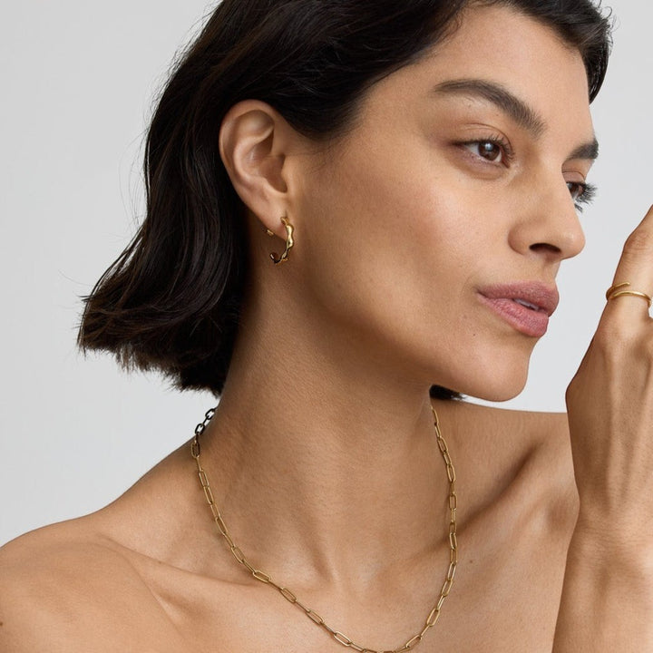 D.Louise Bamboo Gold Hoop Earrings close up