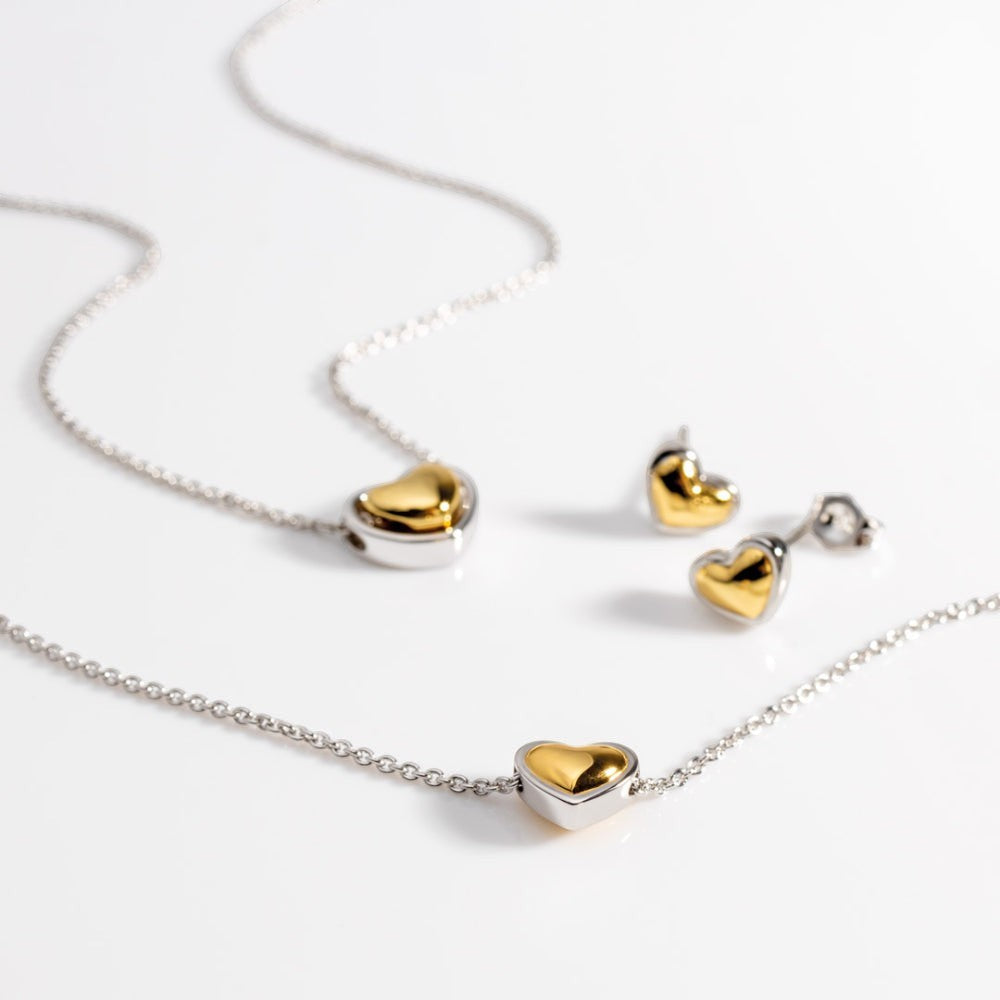 Niche Jewellery Kit Heath Heart of Gold necklace with a gold heart pendant on a sterling silver chain.