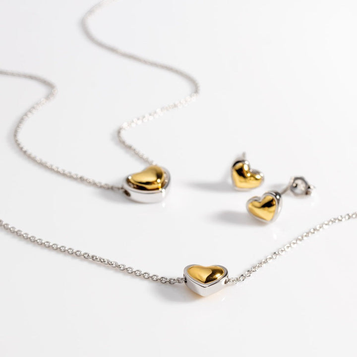 Niche Jewellery Kit Heath Heart of Gold necklace with a gold heart pendant on a sterling silver chain.