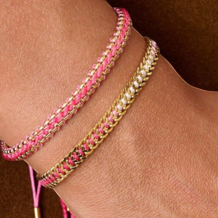 Boho Betty Bloom Gold and Pink Braided Bracelet