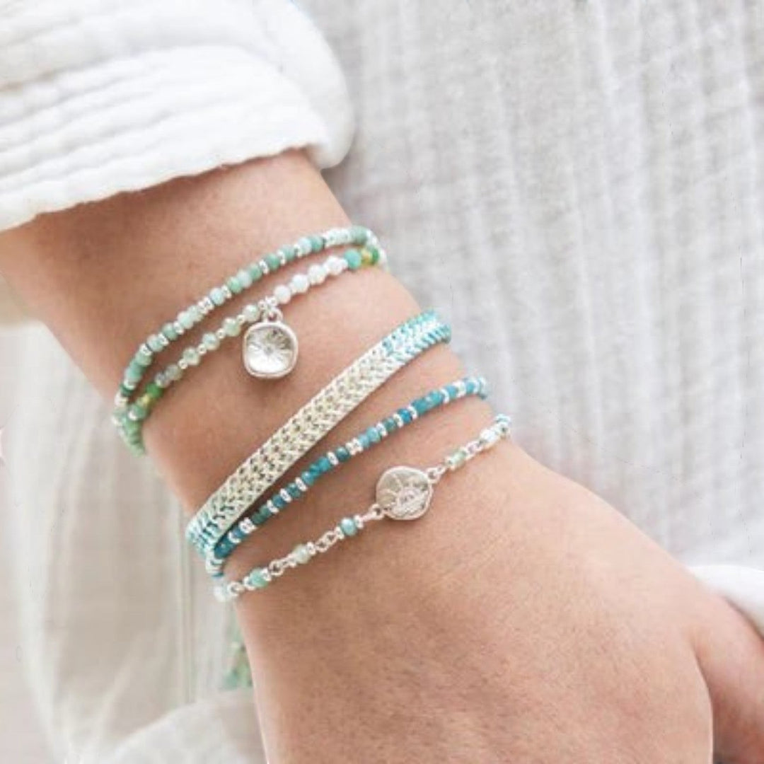 Boho Betty Iztac Turquoise Ombré Silver Woven Bracelet