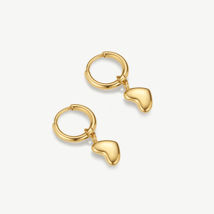 D.Louise Bubble Heart Gold Huggie Hoop Earrings close up