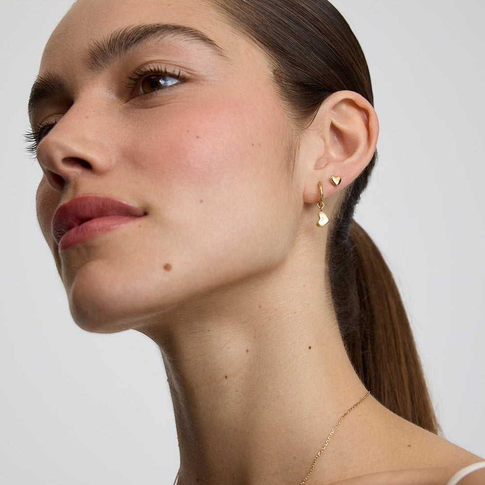 D.Louise Bubble Heart Gold Huggie Hoop Earrings detail view