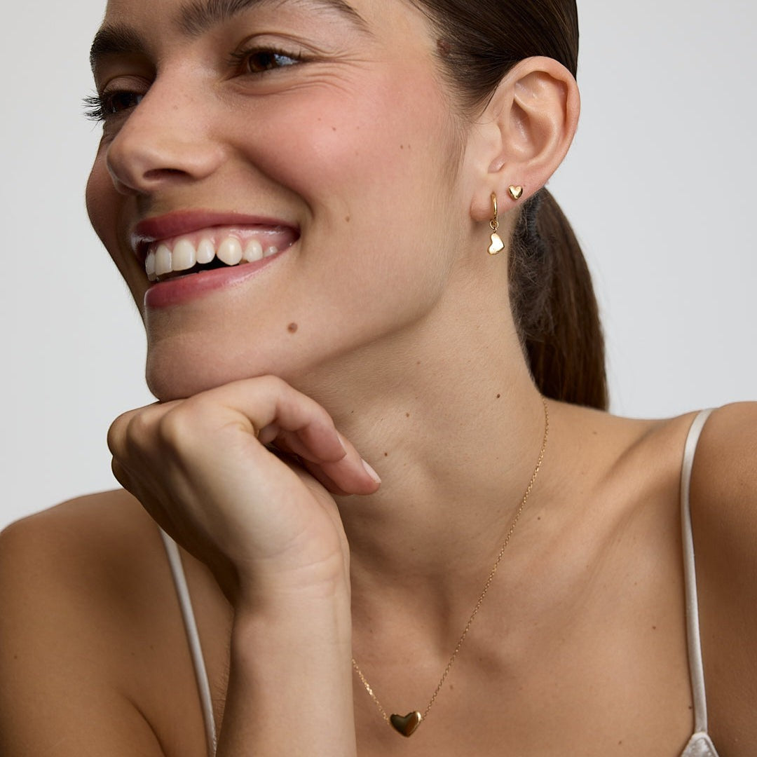 D.Louise Bubble Heart Gold Huggie Hoop Earrings product view