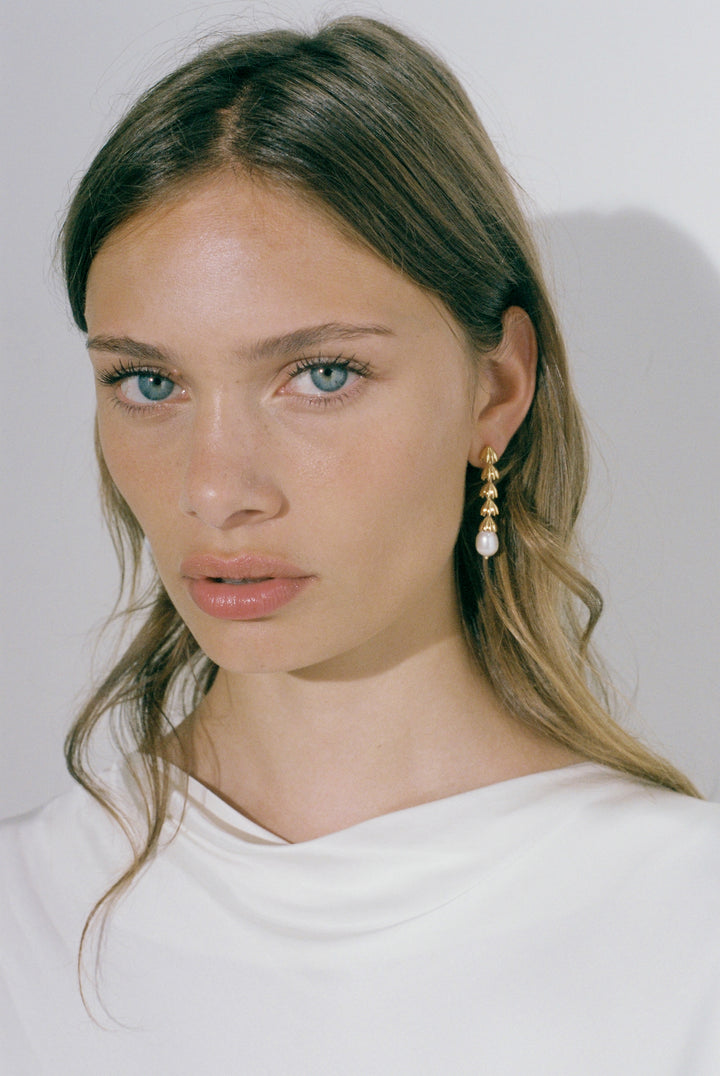 Niche Jewellery Shyla Chandelier Gold Earrings - Pearl detail