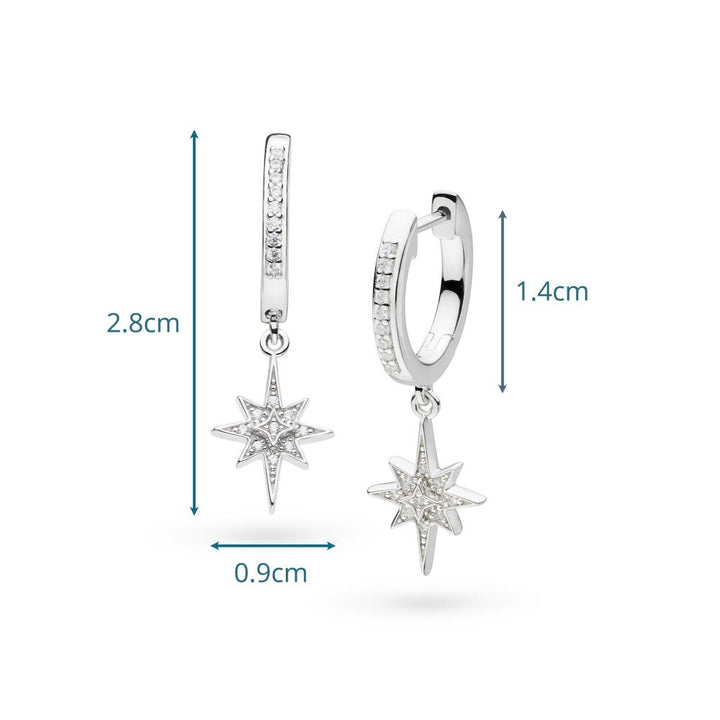Niche Jewellery Céleste North Star Hoop Earrings with cubic zirconia pavé detailing and star pendant.