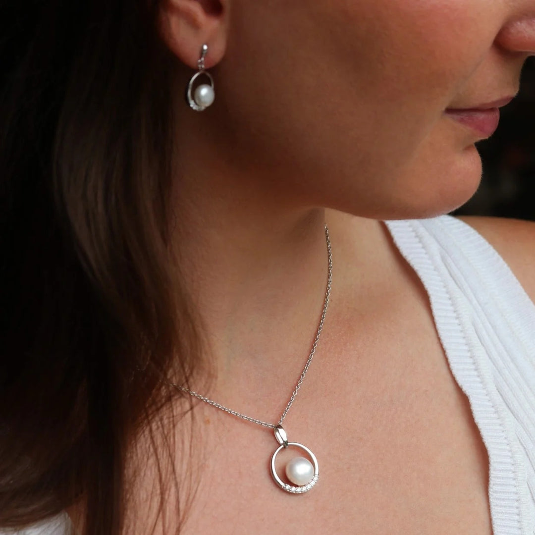 Jersey Pearl Circle Pearl and White Topaz Earrings