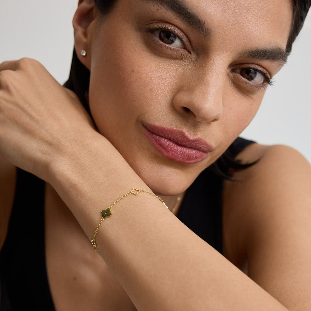 D.Louise Multi Clover Gold Bracelet detail view