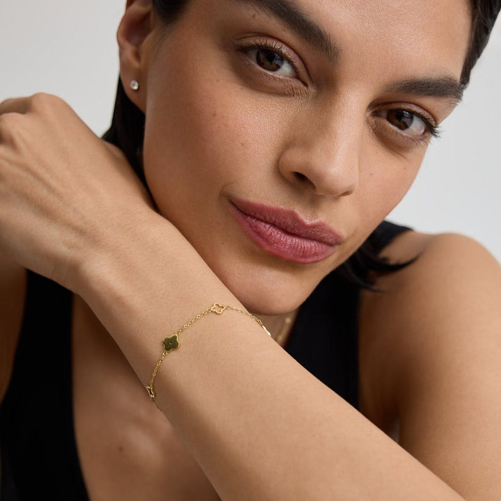D.Louise Multi Clover Gold Bracelet detail view