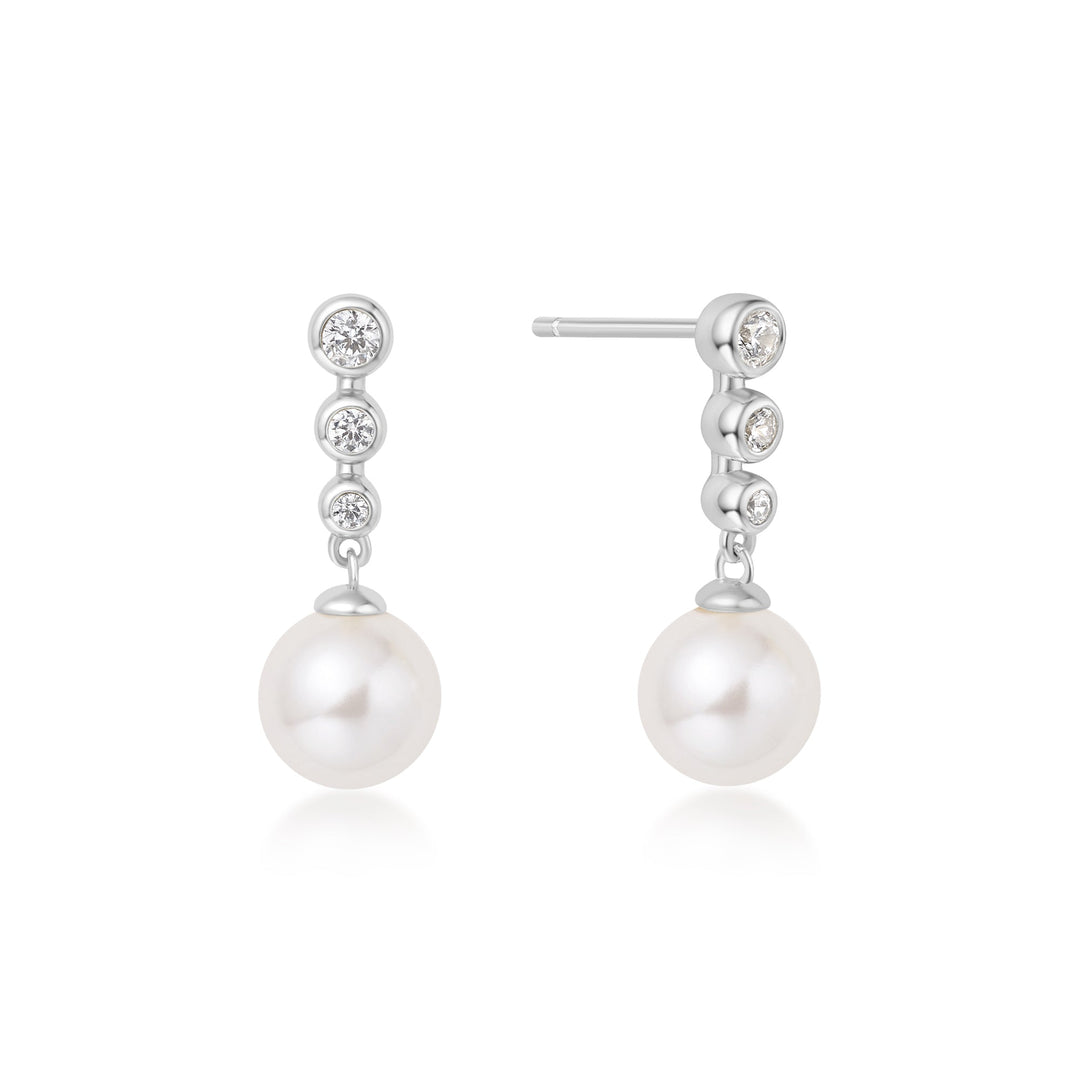 Niche Jewellery Ania Haie Tennis Beaded Stone Shell Pearl Drop Stud Silver Earrings
