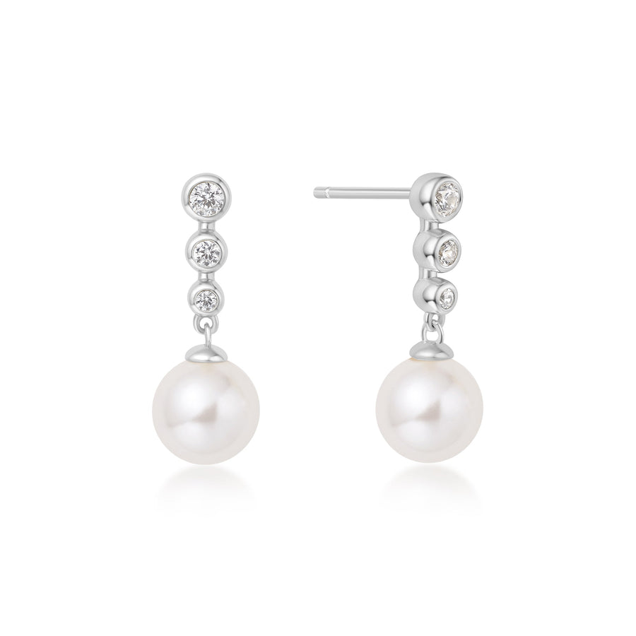Niche Jewellery Ania Haie Tennis Beaded Stone Shell Pearl Drop Stud Silver Earrings