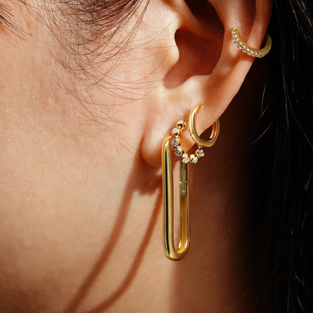 Niche Jewellery Ania Haie Bezel Beaded Huggie Hoop Gold Earrings worn on model