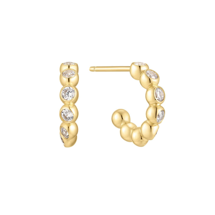 Niche Jewellery Ania Haie Bezel Beaded Huggie Hoop Gold Earrings