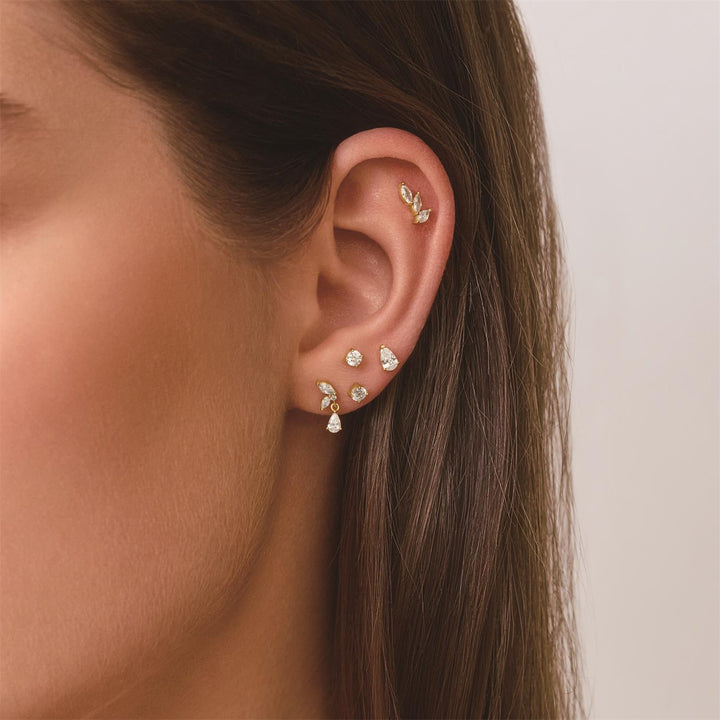 Niche Jewellery Ania Haie Pear Barbell Single Gold Earring worn on model