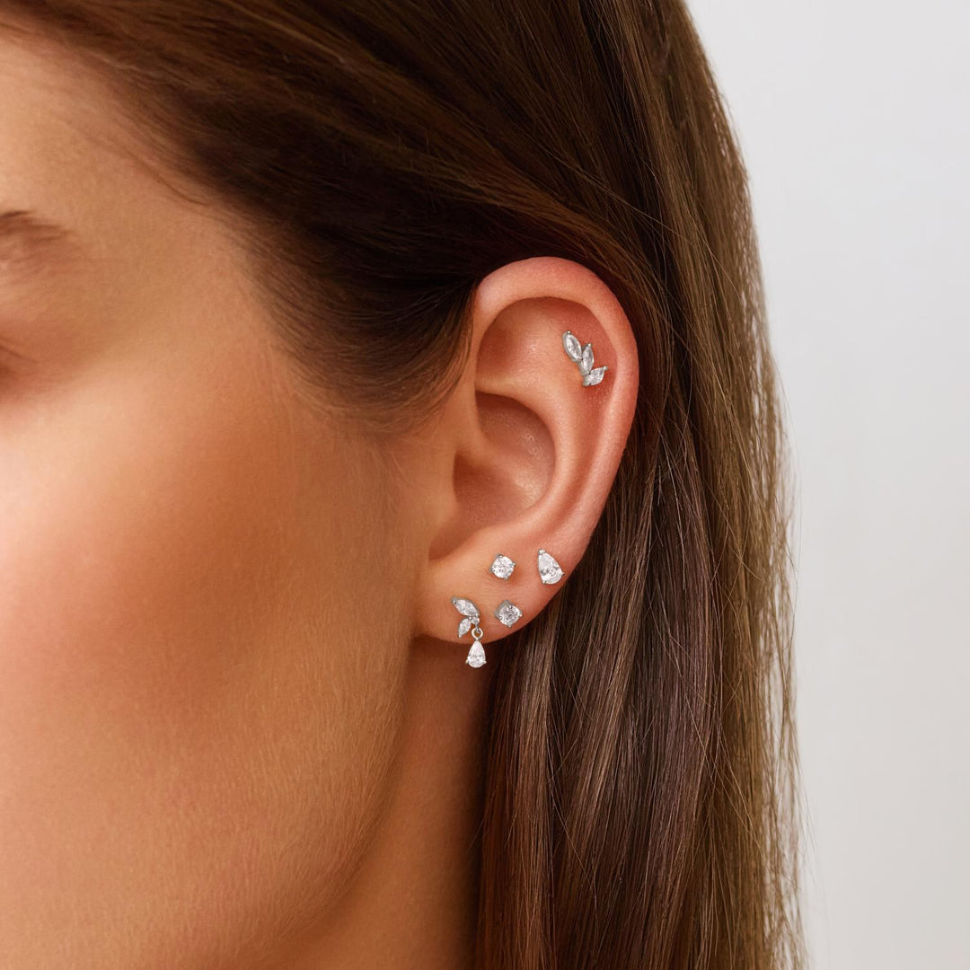 Niche Jewellery Ania Haie Pear Barbell Single Silver Earring worn on model