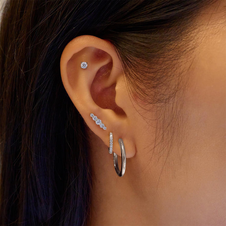 Niche Jewellery Ania Haie Sparkle Round Barbell Single Silver Earring worn on model