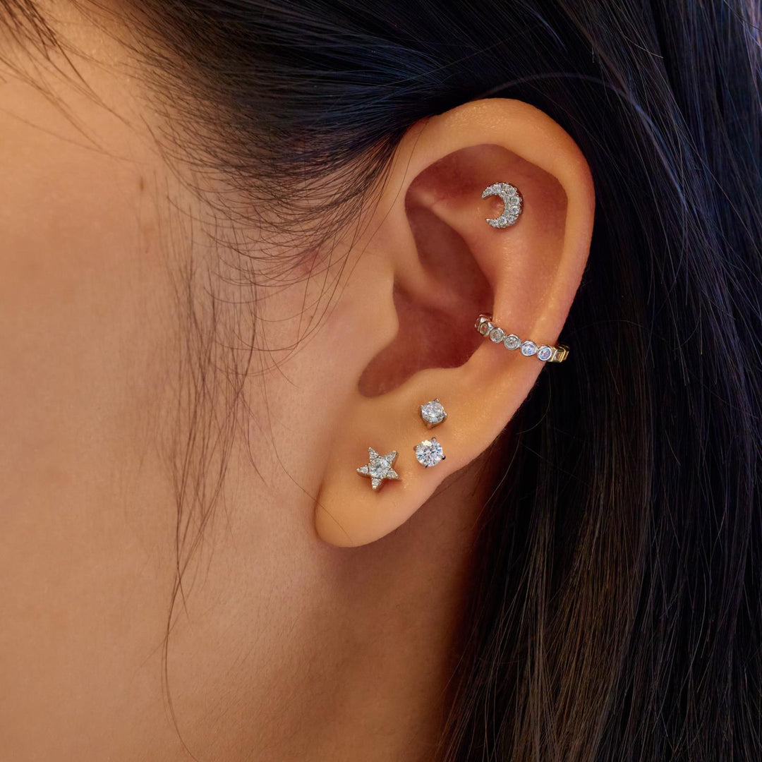 Niche Jewellery Ania Haie Sparkle Round Barbell Single Silver Earring worn on model