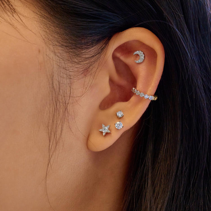 Niche Jewellery Ania Haie Sparkle Round Barbell Single Silver Earring worn on model