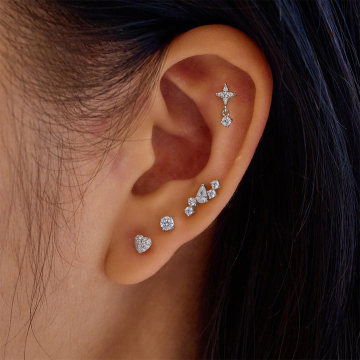 Niche Jewellery Ania Haie Star Dangle Barbell Single Silver Earring worn on model
