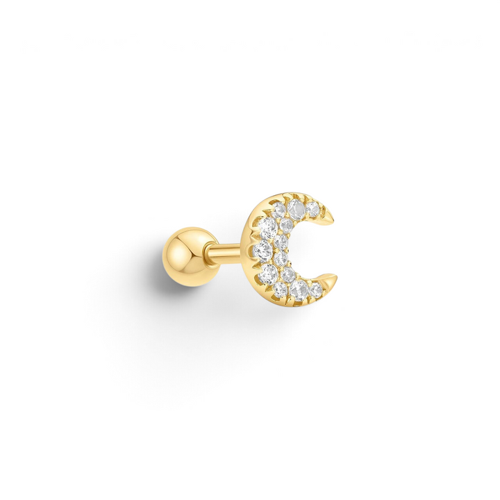 Niche Jewellery Ania Haie Pavé Crescent Moon Barbell Single Gold Earring