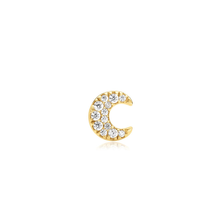 Niche Jewellery Ania Haie Pavé Crescent Moon Barbell Single Gold Earring detail