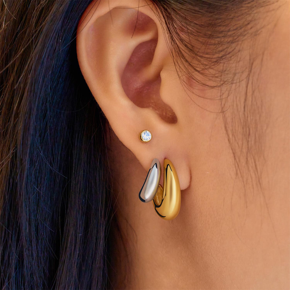 Niche Jewellery Ania Haie Dome Stud Hoop Two-Tone Earrings worn on model