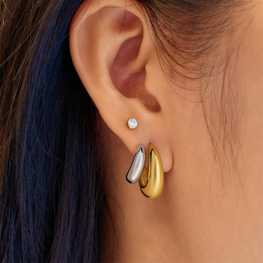 Niche Jewellery Ania Haie Dome Stud Hoop Two-Tone Earrings worn on model