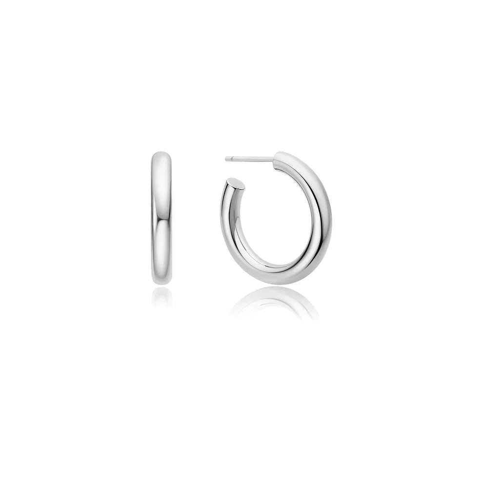 Ania Haie Classic Tube Medium Huggie Hoop Silver Earrings