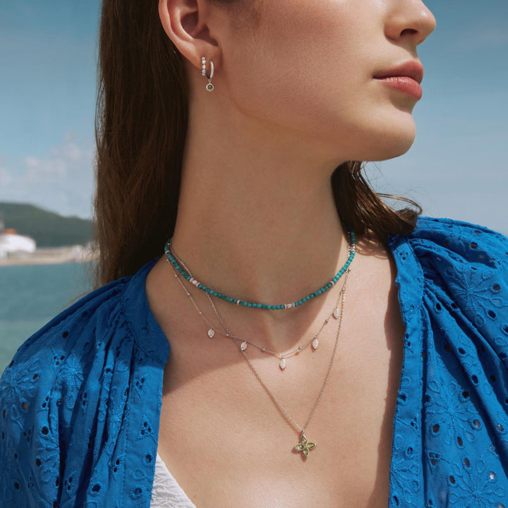 Niche Jewellery Ania Haie Mint Green Lucky Clover Necklace - Silver worn on model