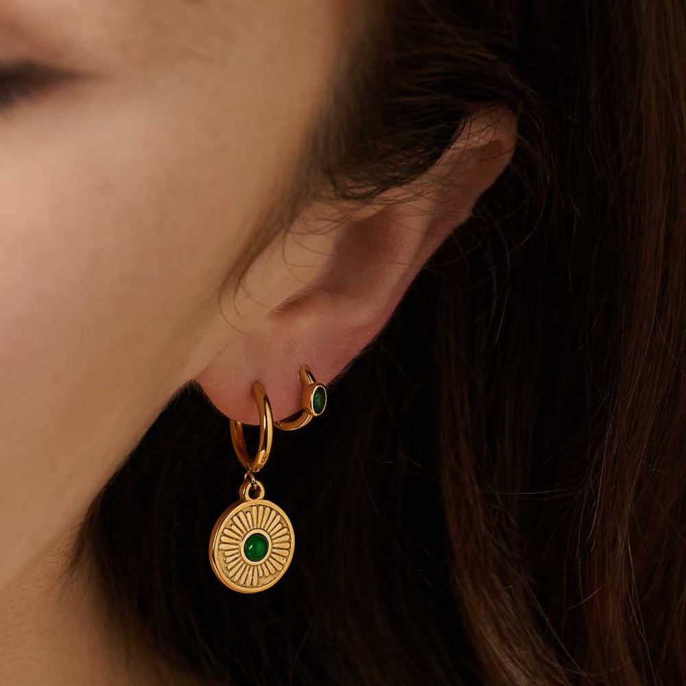 Niche Jewellery Formation Co Boheme Emerald Huggie Earrings detail