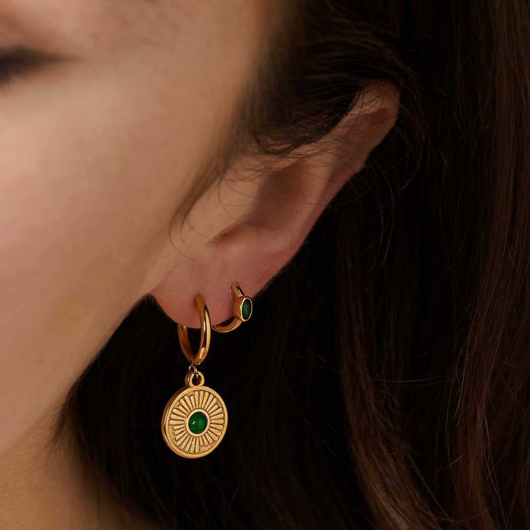 Niche Jewellery Formation Co Boheme Emerald Huggie Earrings detail