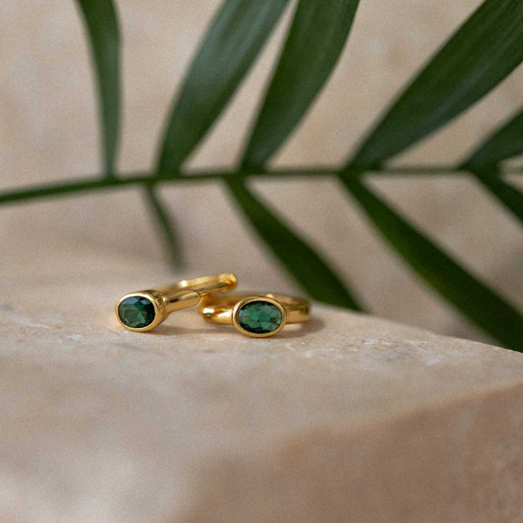 Niche Jewellery Formation Co Boheme Emerald Huggie Earrings detail